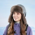 thumbnail image 1 of BTDECLAR Trapper Hat for Men Women Winter Leather Fur Hat with Ear Flaps Warmer Waterproof for Cold Weather Cycling Ski Hats, 1 of 2