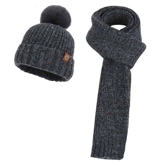 BTDECLAR Winter Hat And Scarf Set for Women Cold Freezing Weather Knitted Beanie With Pom Pom 2 Piece Sets