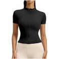 thumbnail image 1 of BTDECLAR Women's Full Zipper Yoga Shirts Short Sleeve Stand Collared Athletic Tops Stretchy Lightweight Summer Sporty Workout Jacket, 1 of 4