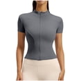 thumbnail image 1 of BTDECLAR Women's Full Zipper Yoga Shirts Short Sleeve Stand Collared Athletic Tops Stretchy Lightweight Summer Sporty Workout Jacket, 1 of 4