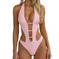 thumbnail image 1 of BTDECLAR Women's One Piece Swimsuit Sexy Deep V Neck Solid Color Bathing Suits Open Back Tie Swimwear, 1 of 3