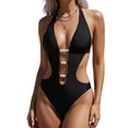 thumbnail image 1 of BTDECLAR Women's One Piece Swimsuit Sexy Deep V Neck Solid Color Bathing Suits Open Back Tie Swimwear, 1 of 3
