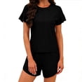 thumbnail image 1 of BTDECLAR Women's Summer Pajamas Sets 2 Piece Crewneck Ruffle Short Sleeve Tops and Shorts Pj Set Soft Comfy Breathable Sleepwear Outfits, 1 of 4