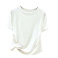 thumbnail image 1 of BTDECLAR Womens Crewneck Short Sleeve Shirts Solid Color Soft Comfort Side Ruched Summer T Shirts Trendy Going Out Crop Tops, 1 of 4