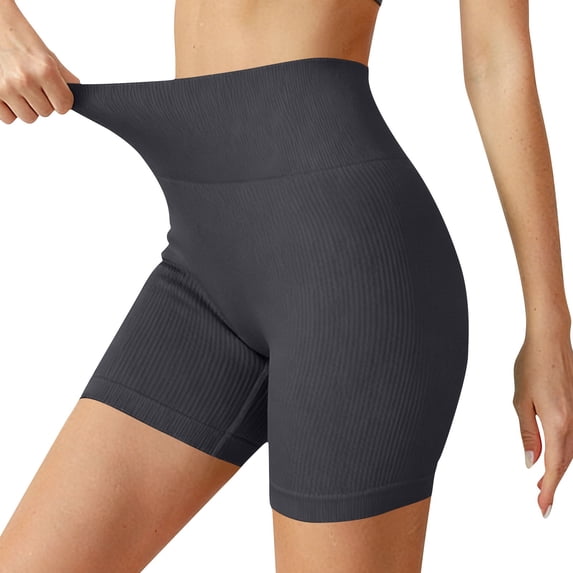 BTDECLAR Womens High Waisted Ribbed Knit Biker Shorts Quick Dry Stretchy Summer Workout Shorts for Yoga Running CyCling Gym