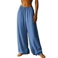 thumbnail image 1 of BTDECLAR Womens Linen Pants Elastic Waist Drawstring Flowy Wide Leg Pants Casual Lightweight Summer Vacation Beach Pants, 1 of 6