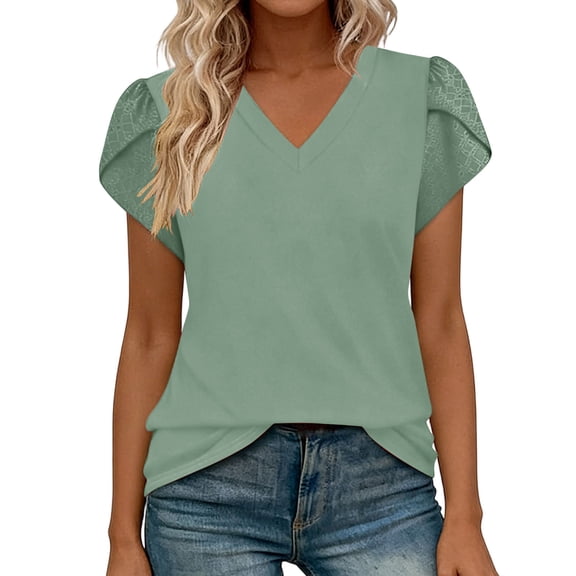 BTDECLAR Womens Summer Tops V Neck Short Sleeve Tunic Shirts Casual Loose Lightweight Fashion Work Business Blouses Tops