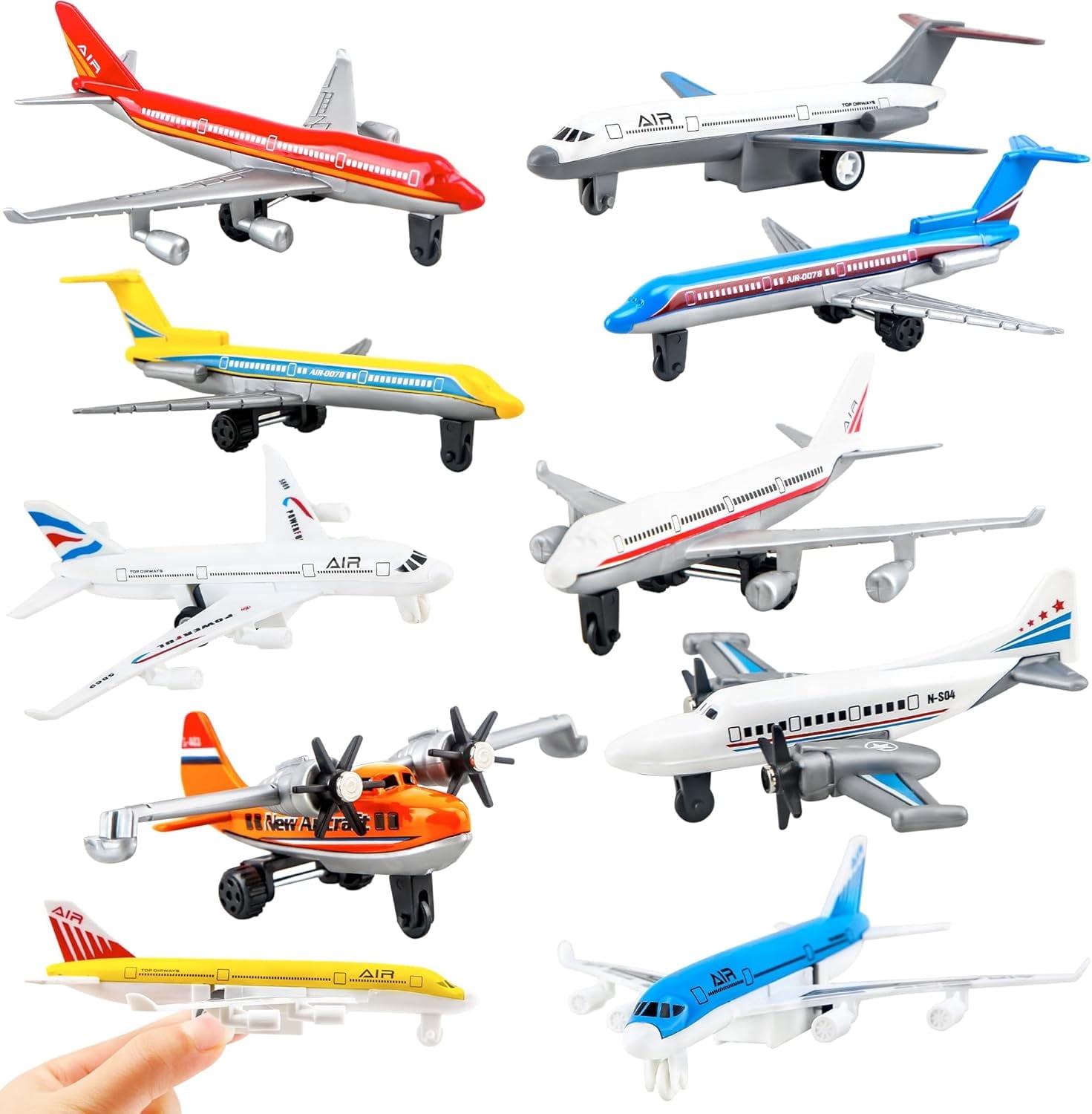 BTEPSGA 10 Pack Airplane Toys Diecast Pull Back Airplane Toys Alloy Planes Model for Kids Birthday Children's Day Gifts Classroom Rewards Airforce Party Favors