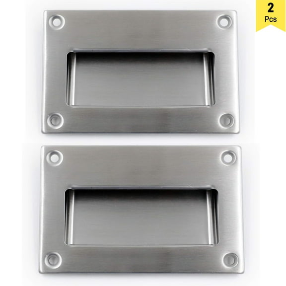 BTEPSGA 2-Pack Concealed Recessed Pulls Handles - 5" x 3-1/4", Brushed Nickel, Rectangular Hidden Flush Pulls for Drawers Cupboards Cabinet Closet Doors