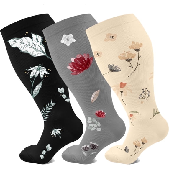BTEPSGA 3 Pairs Plus Size Compression Socks for Women Men Running ,Travel,Beige,4X