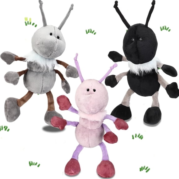 BTEPSGA 3 Pcs Ant Plush Cute Ant Stuffed Animal with Scarf Soft Insect Toy 12 Inch Bug Plush Doll Gifts for Kids Boys Girls Birthday Ants Go Marching Nursery Decorations(Purple, Gray, Black)