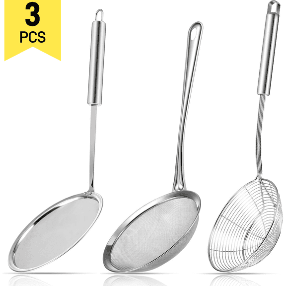 BTEPSGA 3 Pieces Spider Strainer Skimmer Spoon Set, Stainless Steel Mesh Strainer with Handle Wire Mesh Colander, Hot Pot Fat Skimmer Spoon, Fine Mesh Food Strainer for Cooking, Skimming (5.5 Inch)