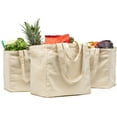 thumbnail image 1 of BTEPSGA 3Pack Canvas Grocery Bag XL Set with Real Pockets, Long Shoulder Strap and Short Handle. Heavy Duty, Foldable, Washable, 1 of 6