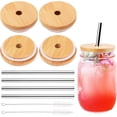 thumbnail image 1 of BTEPSGA 4 Pack Reusable Bamboo Regular Mouth Drinking Lids with Straw Hole and Straw for Mason Jar (JAR NOT INCLUDED), 1 of 8