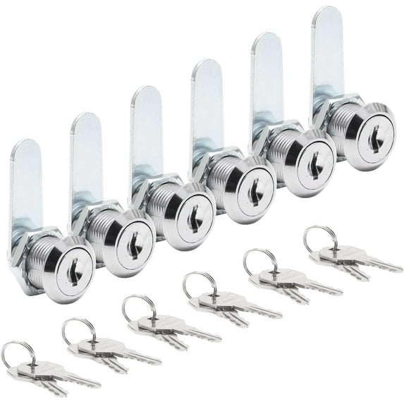 BTEPSGA 6 Pack Cam Locks Keyed Alike, 1-1/8" (30mm) Set for Drawers, Mailbox, Tool Box, RV, File Cabinet Locks with Keys