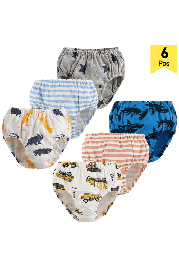 6 Packs Cotton Pants, Boys Briefs, Reusable Toddler Underwear for Boy 12M-6T