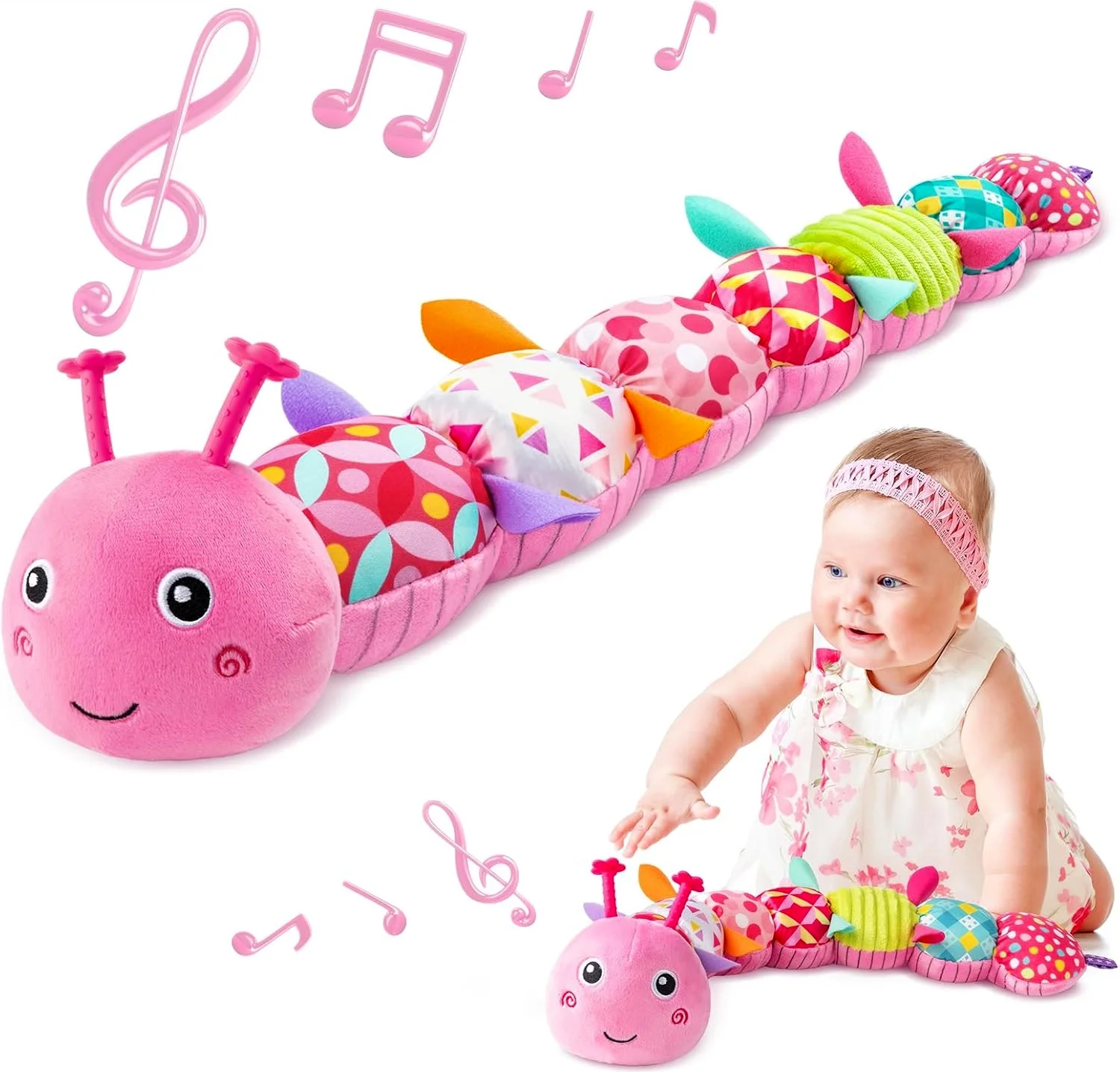 BTEPSGA Baby Toys Musical Caterpillar,Infant Toys Stuffed Animal Toys with Ruler Design and Ring Bell,Baby Teething Toys for Tummy Time Newborn Boys Girls 0 3 6 12 Months