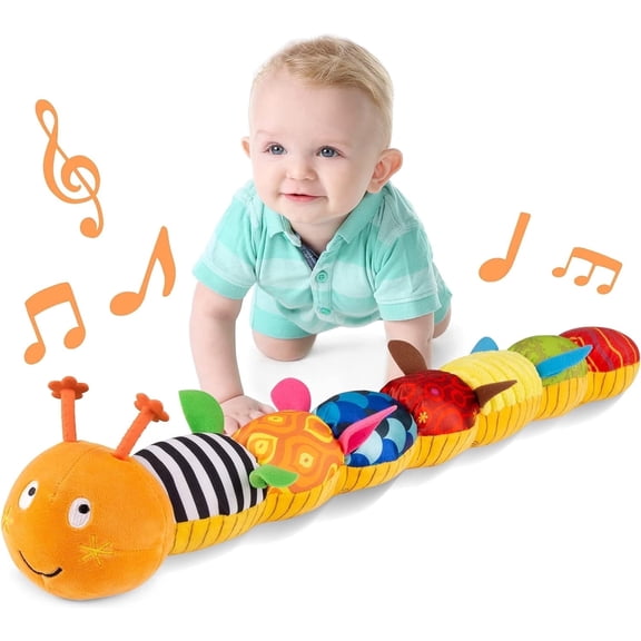 BTEPSGA Baby Toys Musical Caterpillar,Infant Toys Stuffed Animal Toys with Ruler Design and Ring Bell,Baby Teething Toys for Tummy Time Orange