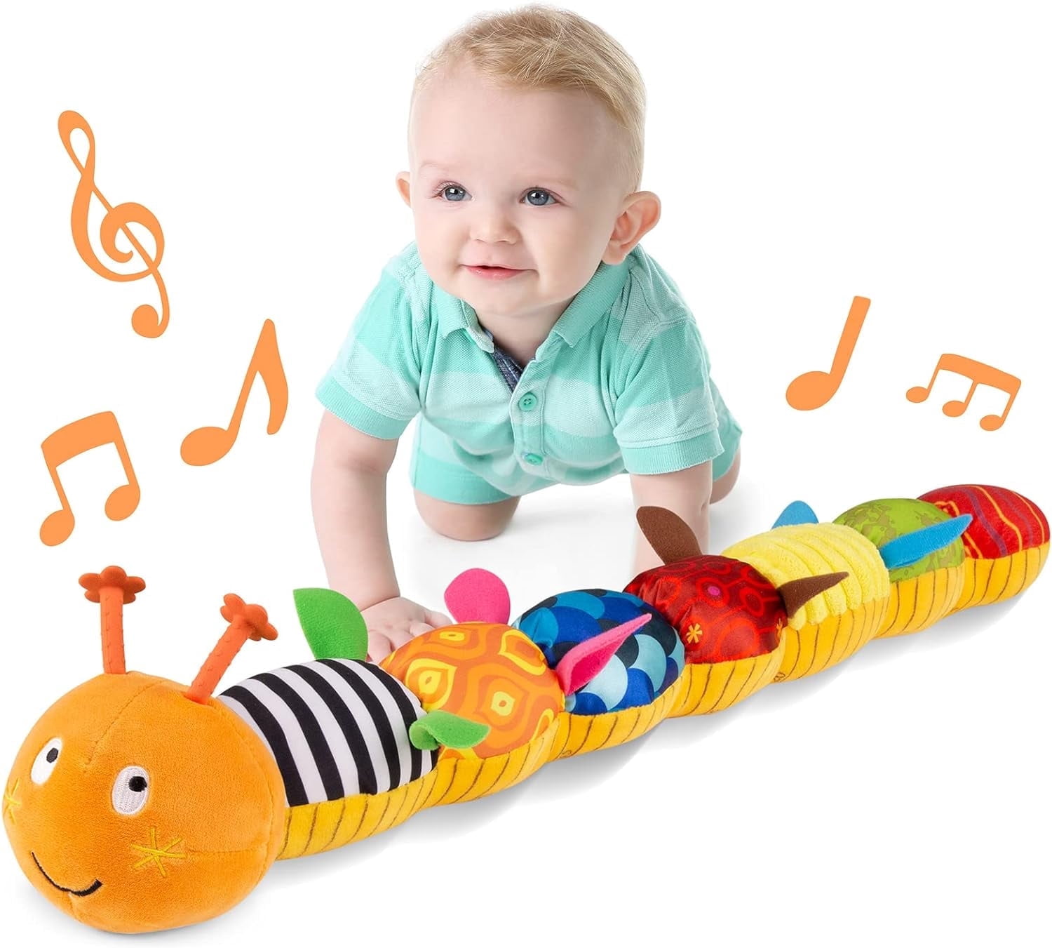 BTEPSGA Baby Toys Musical Caterpillar,Infant Toys Stuffed Animal Toys with Ruler Design and Ring Bell,Baby Teething Toys for Tummy Time Newborn Boys Girls 0 3 6 12 Months