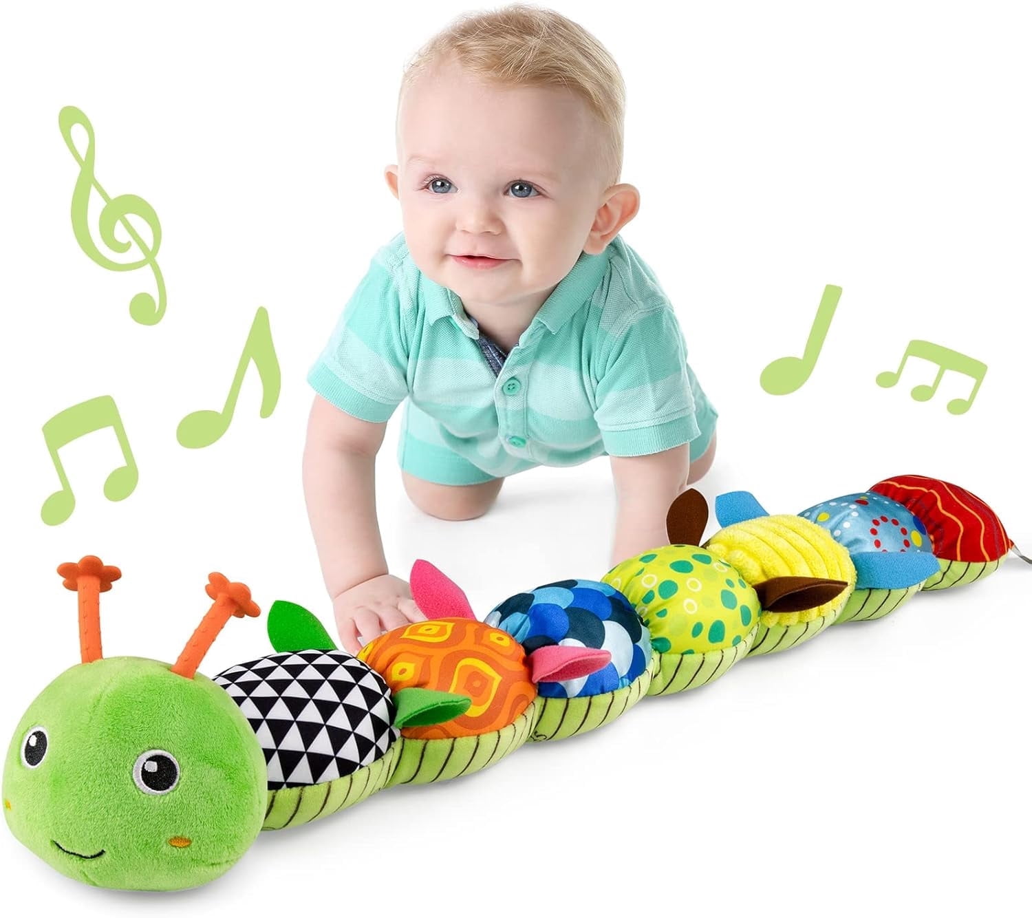 BTEPSGA Baby Toys Musical Caterpillar,Infant Toys Stuffed Animal Toys with Ruler Design and Ring Bell,Baby Teething Toys for Tummy Time Newborn Boys Girls 0 3 6 12 Months