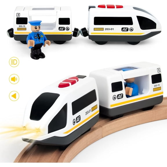 BTEPSGA Battery Operated Train for Wooden Train Track, Electric Locomotive Train Set with Powerful Engine Compatible, Bullet Train Toys