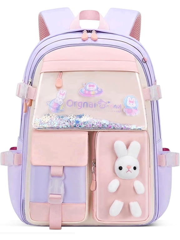 Bunny Backpack, Kawaii Backpack Cute Sequin Bag, Back Protection Lightweight Backpack,Purple