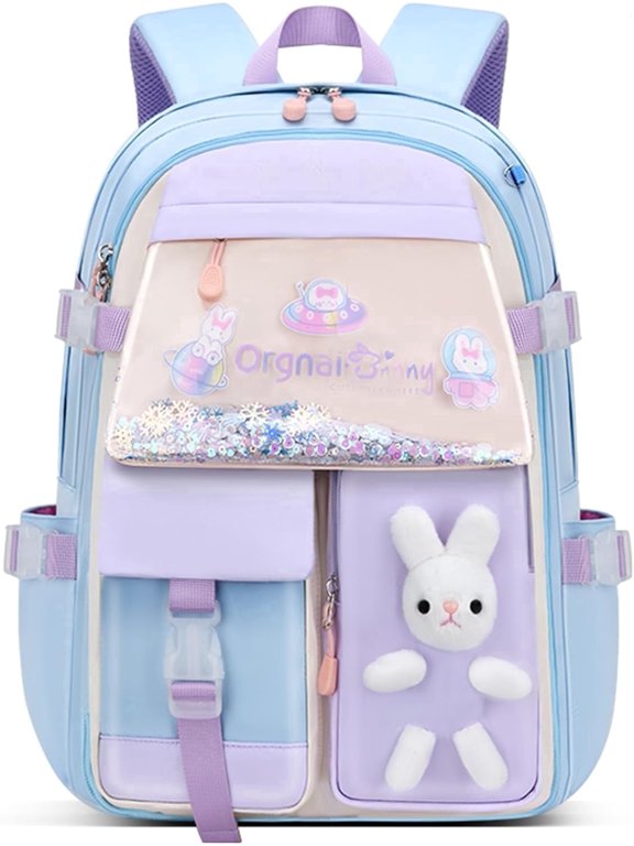 Bunny Backpack, Kawaii Backpack Cute Sequin Bag, Back Protection Lightweight Backpack,Blue