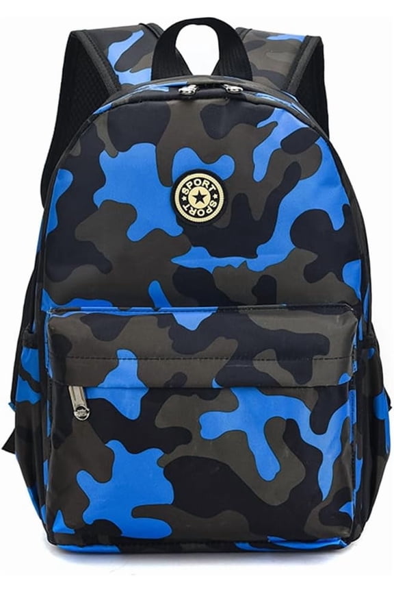 Camo Prints Backpack Large Schoolbag Camouflage Bookbag Daycare Bag,Blue