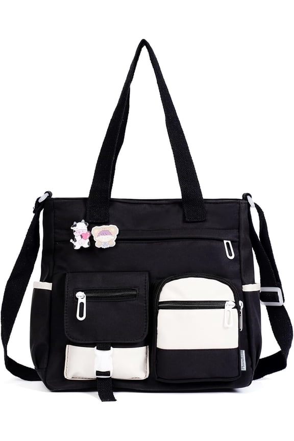 Crossbody Cute Bag for Teens Kawaii Messenger Purse Nylon Shoulder Tote Bags,Black