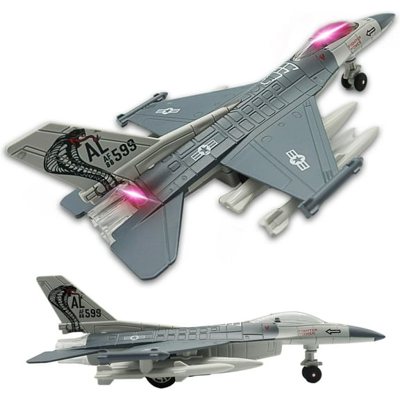 BTEPSGA Fighter Jet Military Airplane Toy Army Air Force Die Cast Aircraft F-16 Model Plane for Kids Gift Toy Collection with Lights and Sounds Bump and Go Action