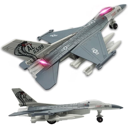 BTEPSGA Fighter Jet Military Airplane Toy Army Air Force Die Cast Aircraft Model Plane for Kids Gift Toy Collection with Lights and Sounds Bump and Go Action