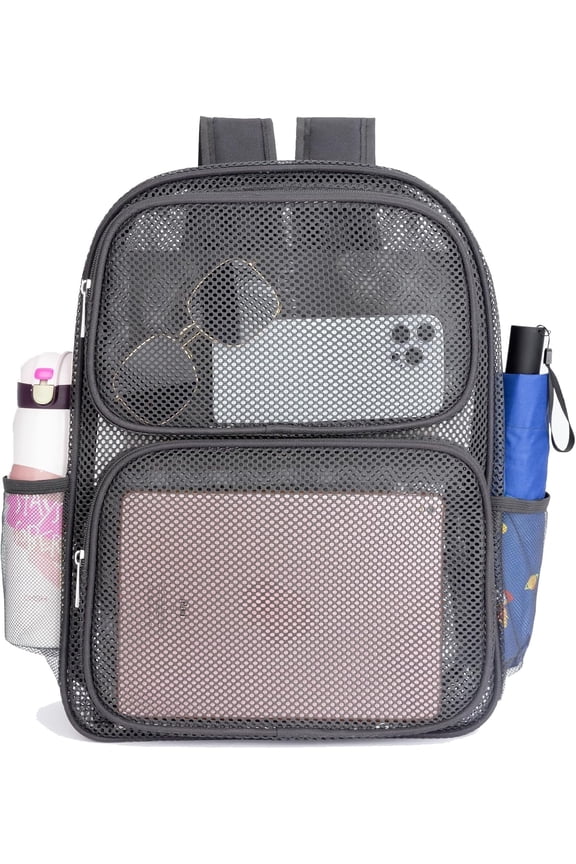 Heavy Duty Mesh Backpack, See Through College Mesh Backpack, Semi-transparent Mesh Bookbag with Comfort Padded Straps for Commuting, Swimming, Beach, Outdoor Sports