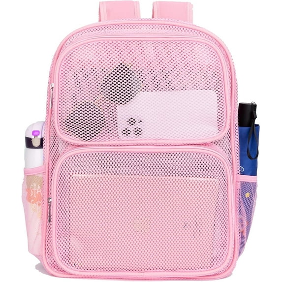 Ludolm Heavy Duty Mesh Backpack, See Through College Mesh Backpack, Semi-transparent Mesh Bookbag with Comfort Padded Straps for Commuting, Swimming, Beach, Outdoor Sports