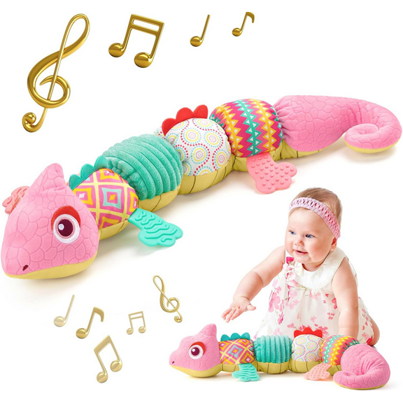 BTEPSGA Infant Baby Musical Stuffed Animal Toys for 0-3-6-12 Months,Multi Sensory Toys with Crinkle and Rattles, Tummy Time Toys for Newborn Boys Girls, Dinosaur
