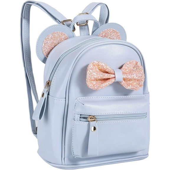 BTEPSGA Mini Leather Backpack Sequin Bow Cute Backpack Small Backpack Gifts for Teenage ,Blue