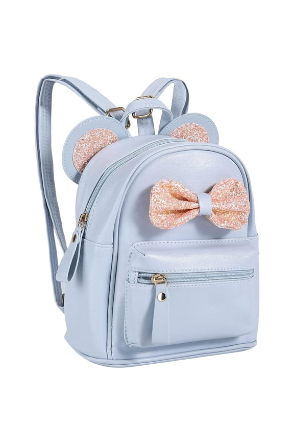Mini Leather Backpack Sequin Bow Cute Backpack Small Backpack Gifts for Teenage ,Blue
