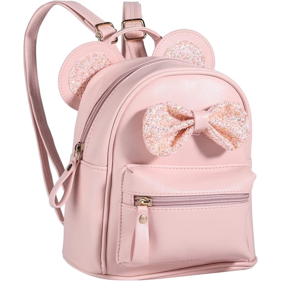 BTEPSGA Mini Leather Backpack Sequin Bow Mouse Ears Cute Backpack Small Backpack Gifts,Pink