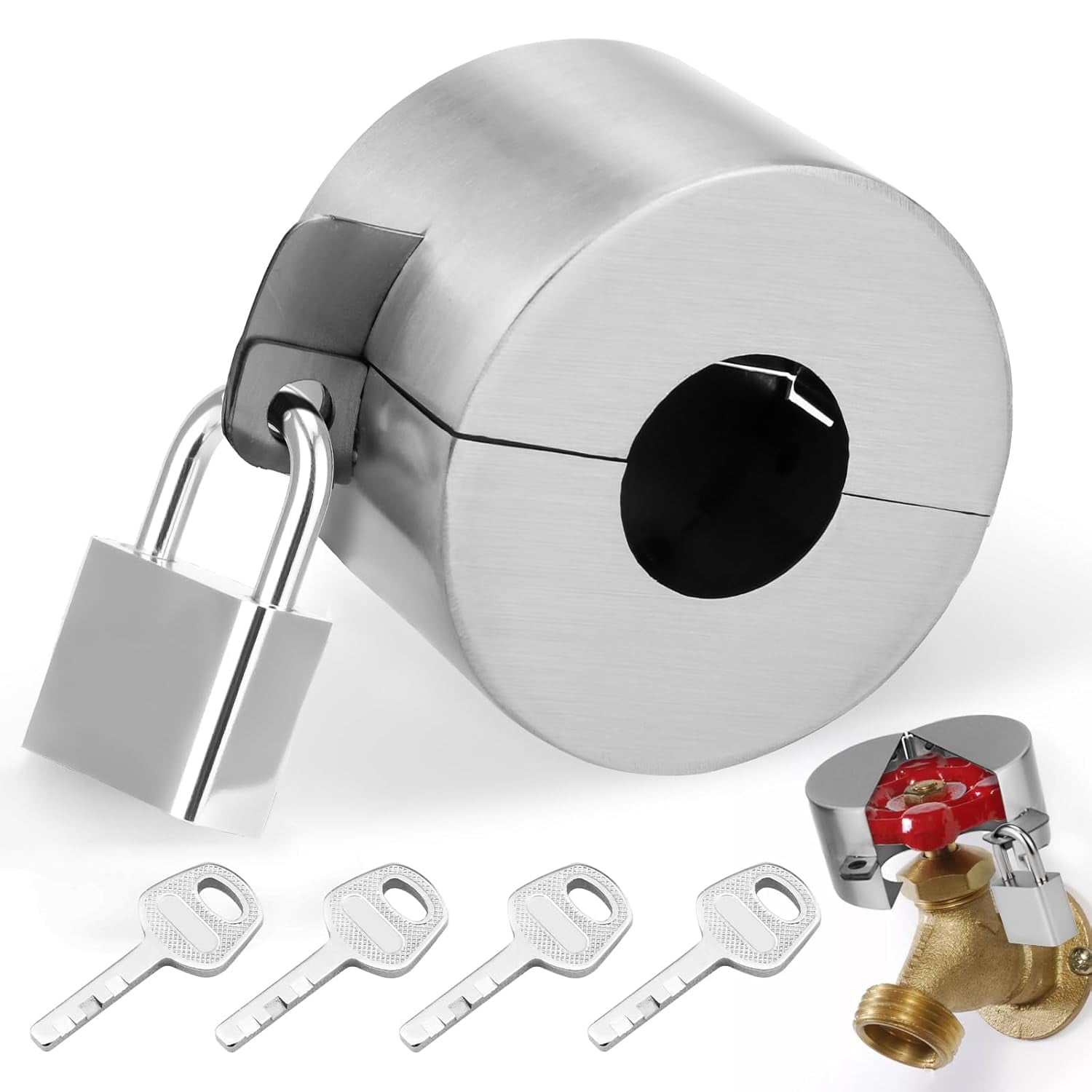 2X Outdoor Faucet Lock With Safety Padlock - Water Spigot Lock, Hose Bib Lock For 1 To 2-1/2 In