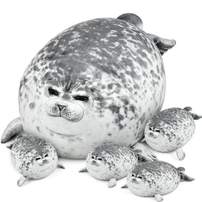 BTEPSGA Seal Plush Toys - Seal Mommy Stuffed Animal with 4 Babies in Her Tummy, Plush Toys Set, Ideal Christmas Birthday Gift