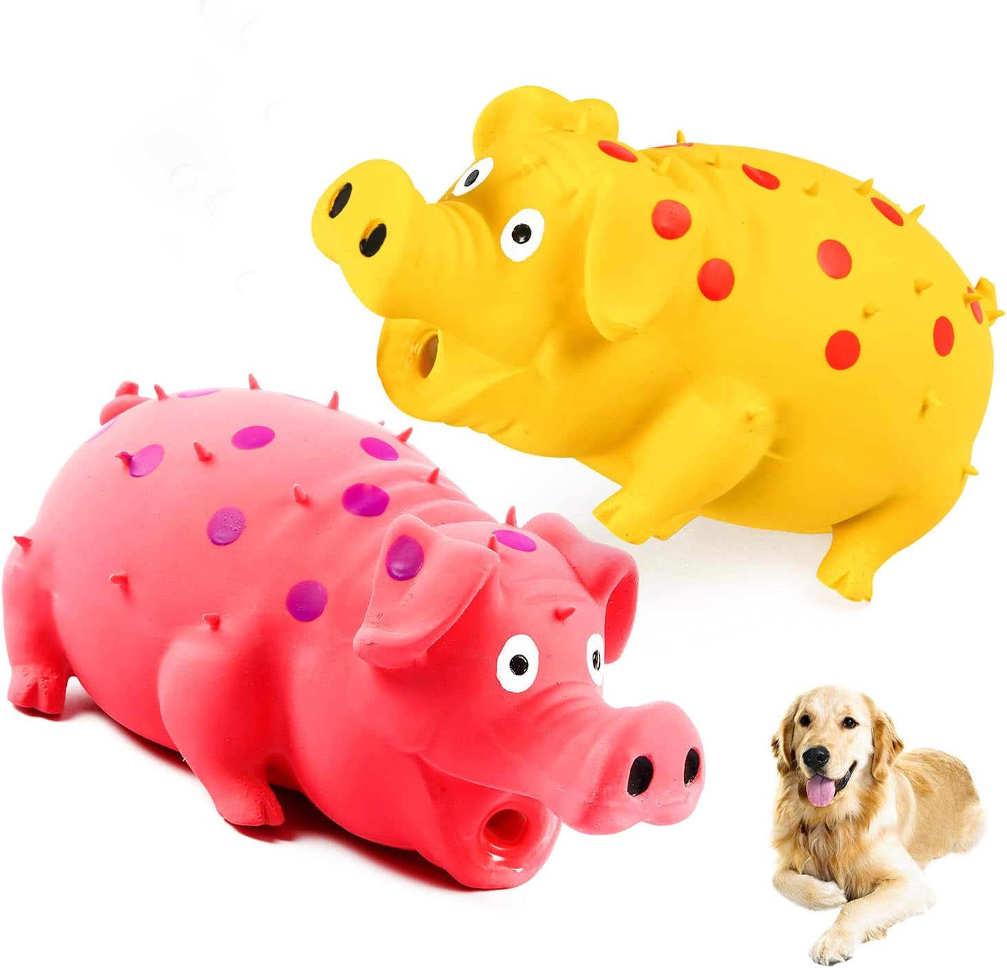 BTEPSGA Squeaky Pig Dog Toys, 2 Pack Grunting Pig Dog Toy That Oinks Grunts, Durable Rubber Pig Squeaker Dog Puppy Chew Toys, Latex Interactive Squeak Funny Cute Dog Toy
