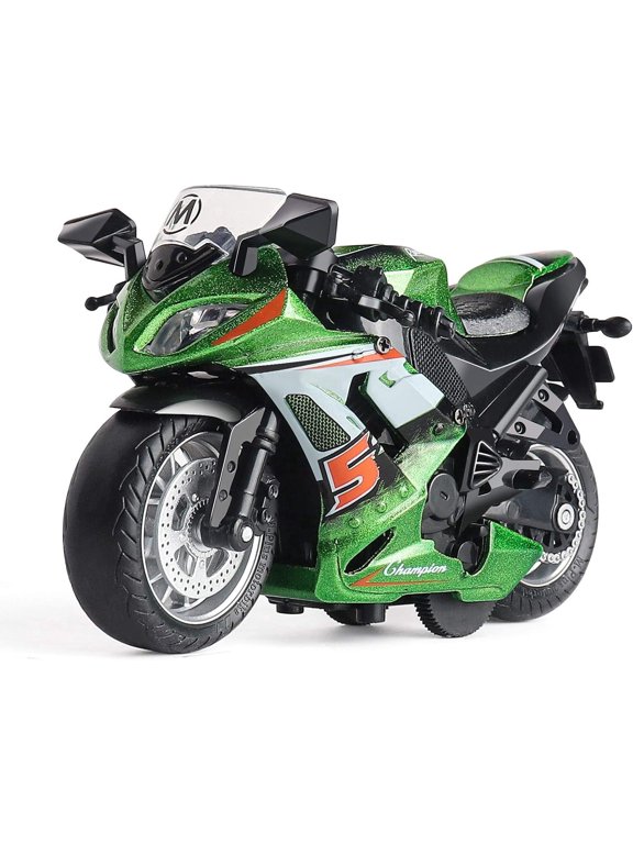 Toy Motorcycle - Pull Back Toy Car with Sound and Light Toy,Toy Motorcycles,Green