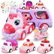 BTEPSGA Toys for 1 2 3 Year Old Girls, Gifts for 1 2 Year Old Girls 5 in 1 Girl Cars for Toddlers 1-3 Unicorn Toy Little Girl Toys Age 2-3 Birthday Gifts for Kids Pink Truck