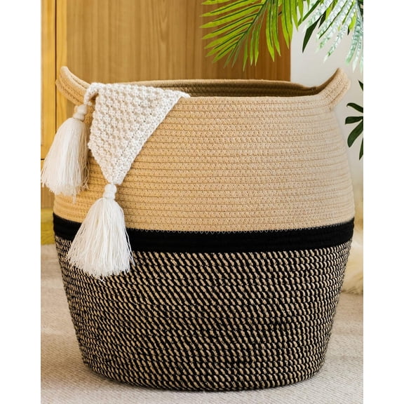 BTEPSGA Woven Baskets for Storage(17"x17"),Large Cotton Rope Basket Woven Baby Laundry Hamper,Collapsible Laundry Basket, Blanket Basket for Organizing Living Room,Nursery,Pillows,Toy Chest