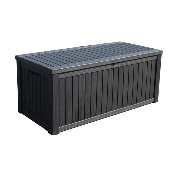 BTEXPERT 150 Gallon Large Resin Deck Box, Outdoor Storage Container Metal Rods Partition Patio Furniture Cushions Garden Tools Waterproof Lock n