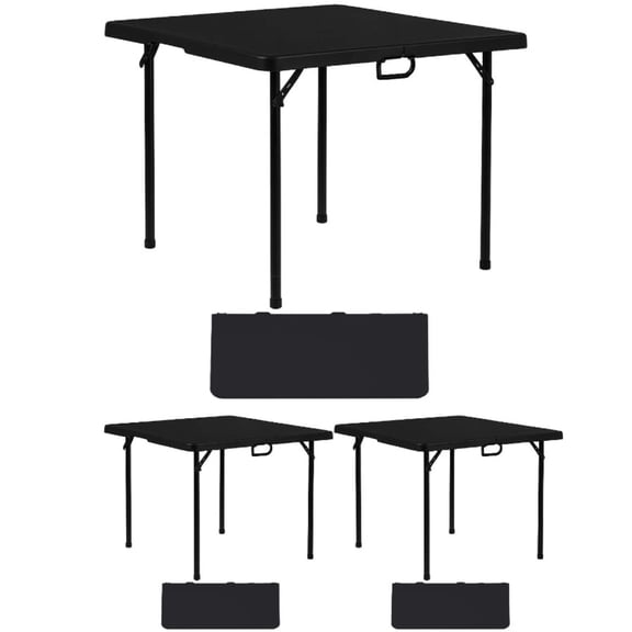 BTEXPERT 34" Bi-Folding Commercial Fold Half Square Table Plastic Dining Card Table Handle Indoor Outdoor Kitchen Party Wedding Event Black Set of 2
