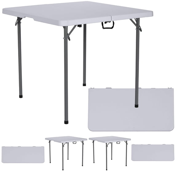 BTEXPERT 34" Bi-Folding Commercial Fold Half Square Table Plastic Dining Card Table Handle Indoor Outdoor Kitchen Party Wedding Event White Set of 2