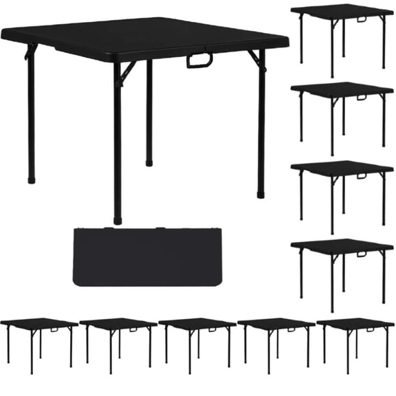BTEXPERT 34" Folding Table, Square Card Table Handle, Plastic Tables Indoor Outdoor Home Camping Picnic, Party Board Games Nights Black Set of 10