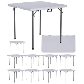 BTEXPERT 34" Folding Table, Square Card Table Handle, Plastic Tables Indoor Outdoor Home Camping Picnic, Party Board Games Nights White Set of 10