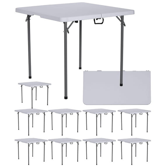 BTEXPERT 34" Folding Table, Square Card Table Handle, Plastic Tables Indoor Outdoor Home Camping Picnic, Party Board Games Nights White Set of 10