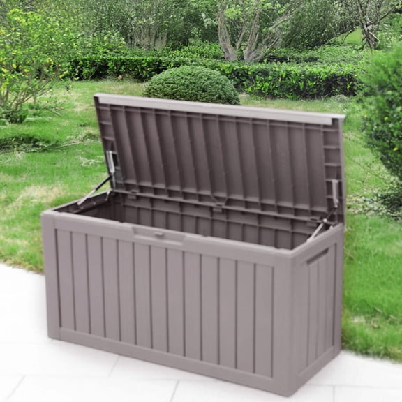 BTEXPERT 80 Gallon Deck Box Outdoor Storage Container Steel Insert Patio Furniture Garden Tools Cushions Pool Supplies Sports Waterproof Lock n Resin